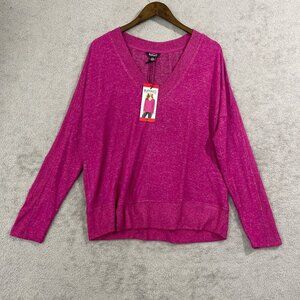 NEW Buffalo Women's M David Bitton Raspberry Long Sleeve V-Neck Cozy Top